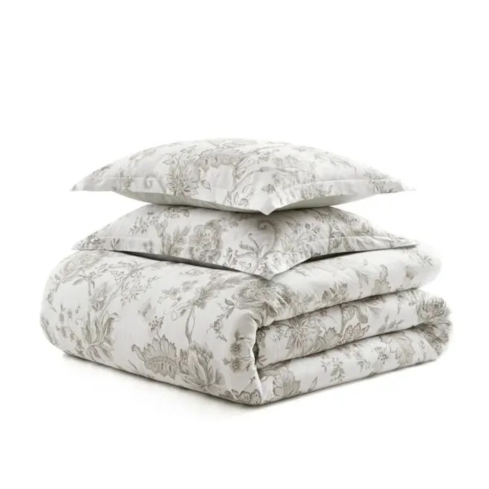 Avery Floral 3-Piece Moonlight Grey Cotton Sateen King Comforter Set